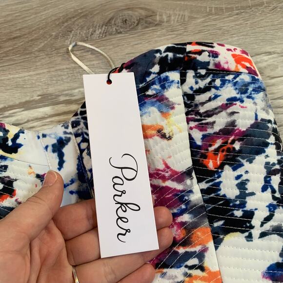 NWT Parker Strapless Dress Abstract Print White Multicolor Fit & Flare Party - Picture 7 of 9